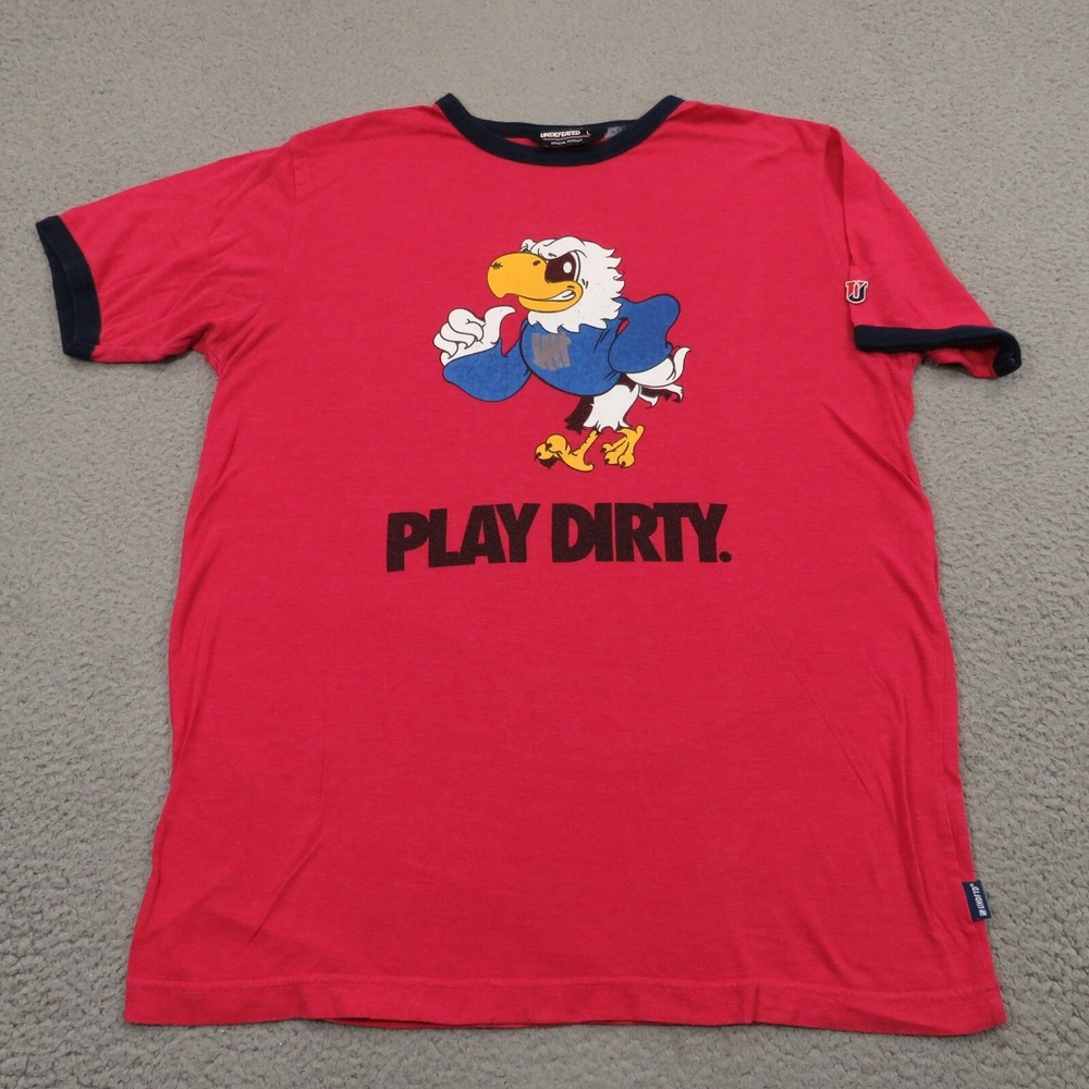 Undefeated Play Dirty Graphic Ringer Tee Mens Large Red Navy Streetwear Shirt